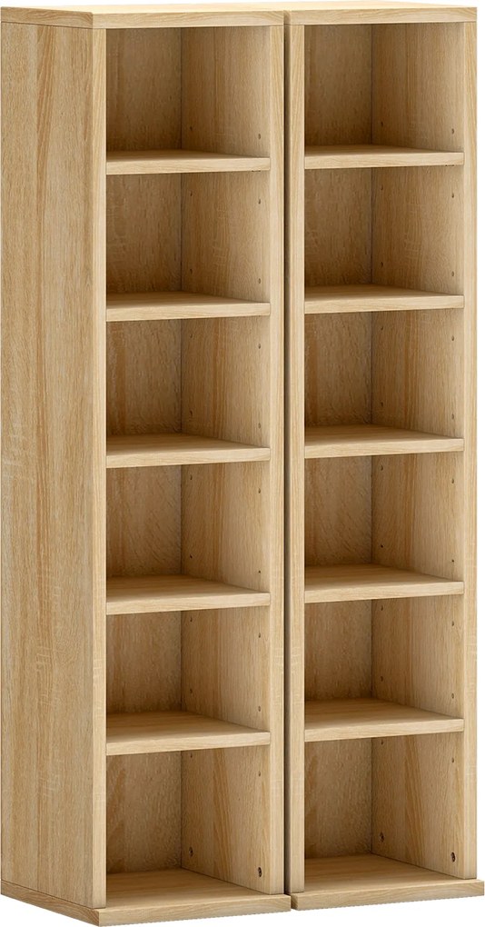 HOMCOM Conjunto de 2 Estantes para CDs e DVDs com 12 Compartimentos e Prateleiras Ajustáveis 21x22,5x88,5 cm em Carvalho | Aosom Portugal
