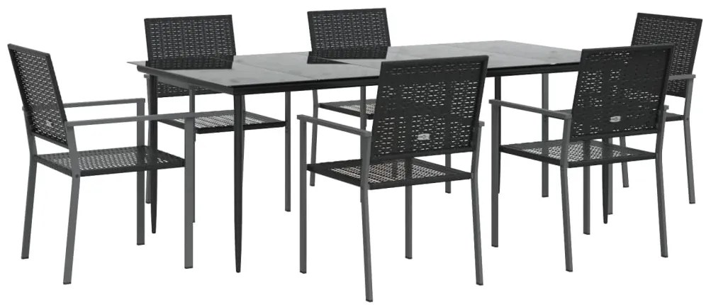 7 pcs conjunto de jantar p/ jardim vime PE e aço