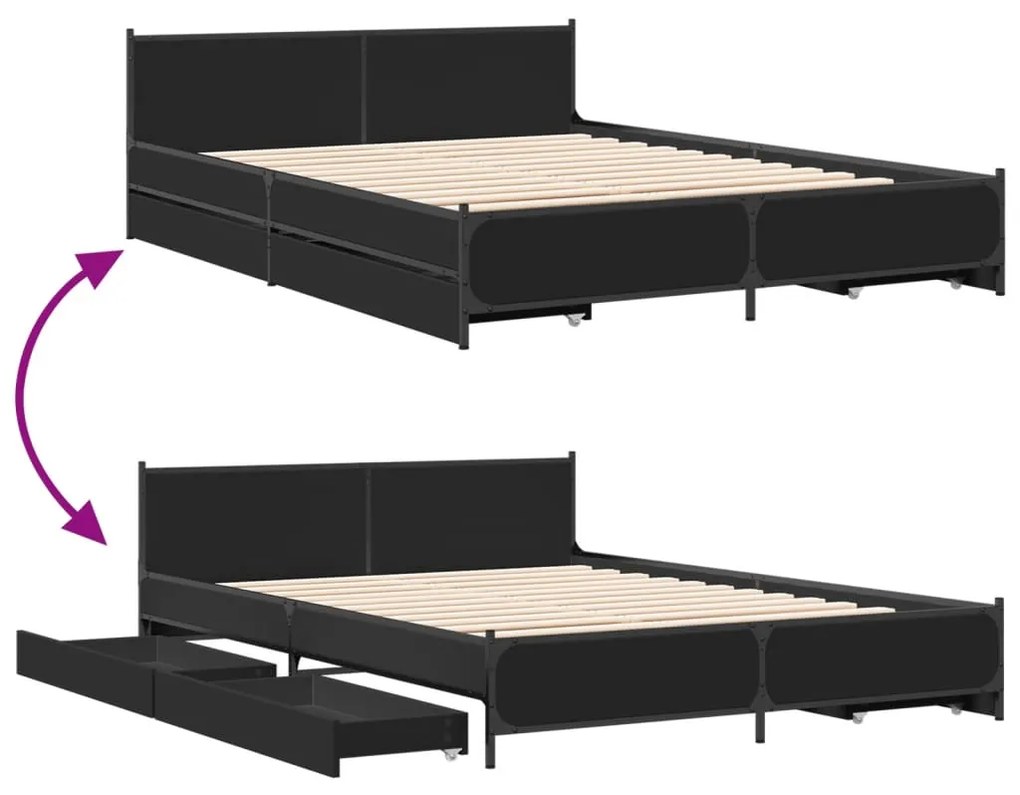 Estrutura cama c/ gavetas 120x190 cm derivados de madeira preto