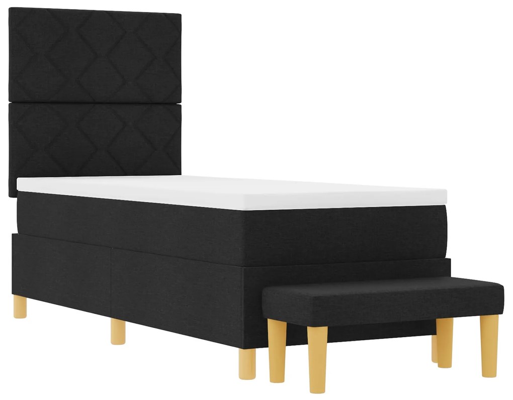 Cama Box Spring com Colchão & Banco Preto 80x200 cm Tecido