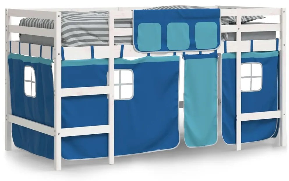 Cama alta p/ criança c/ cortinas 80x200 cm pinho maciço azul