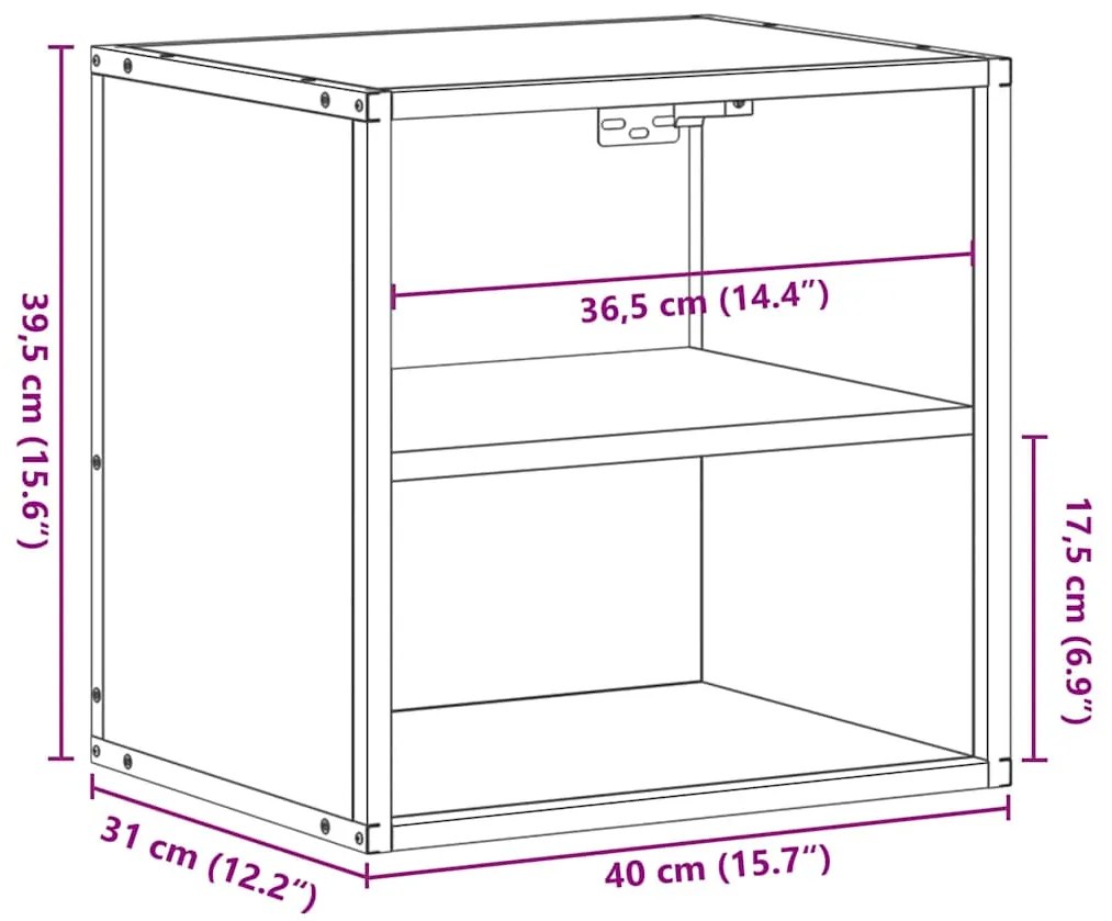Mesa de cabeceira de parede 40x31x39,5 cm cinzento sonoma