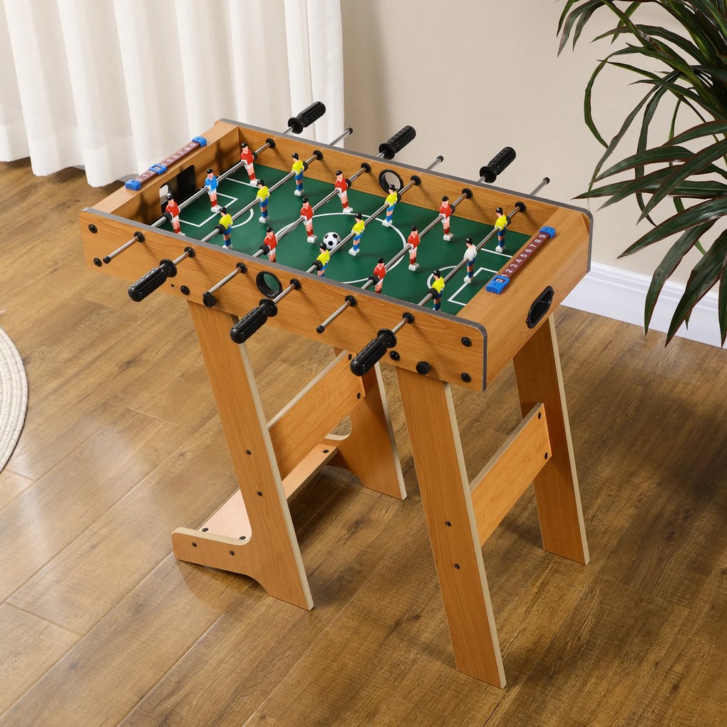 HOMCOM Mesa de Matraquilho para Crianças e Adultos Matraquilho 69x37x70cm com 2 Bolas 6 Hastes Metálicas 2 Placares de Pontos 18 Jogadores Pés Dobrável para Familias Festas Madeira