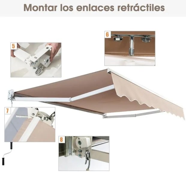 Toldo retrátil 295 x 250 cm com manivela manual para parede Porta Janela Bege