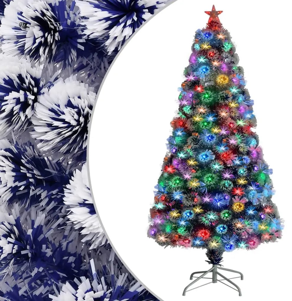 vidaXL Árvore Natal artificial pré-iluminada fibra ótica branco/azul