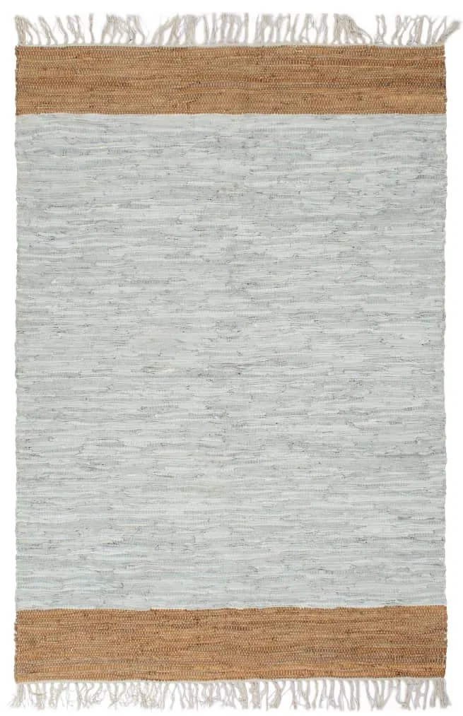 vidaXL Tapete chindi tecido mão couro 160x230cm cinzento-claro/bronze