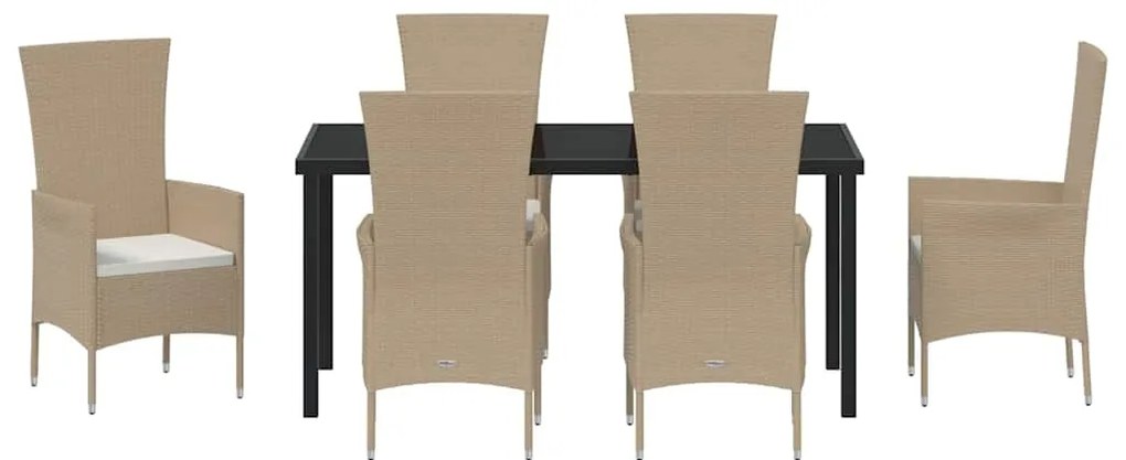 Conjunto de Jantar para Jardim com almofada 7 pcs Bege Preto