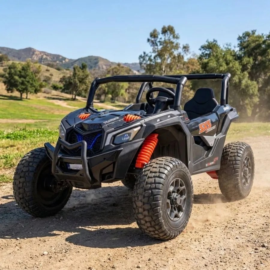 Buggy elétrico para Crianças 24V, 4x4, 4 motores 200W, UTV X3 Off-Road, Rodas de espuma EVA, 2x Assentos Couro ecológico Preto