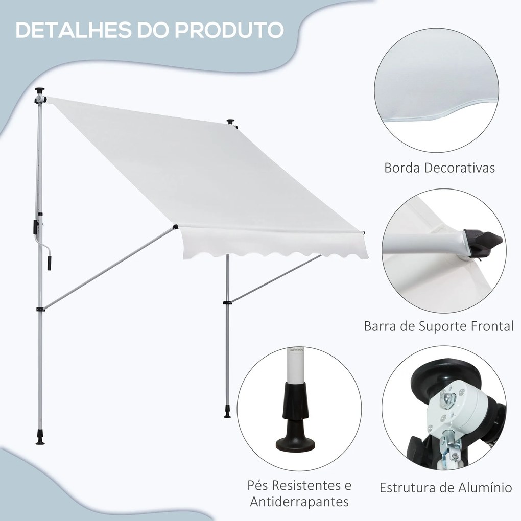 Toldo Manual Retrátil 200x150 cm com Manivela de Alumínio Ângulo Ajust