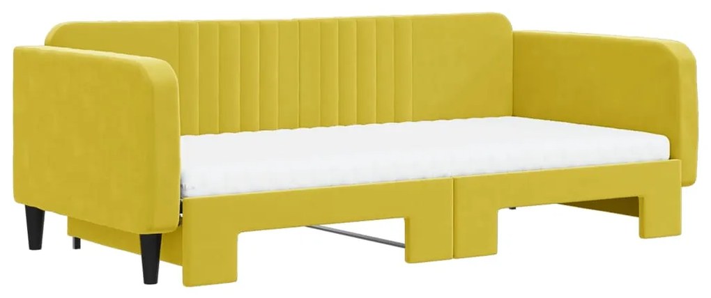 Sofá-cama com gavetão e colchões 100x200 cm veludo amarelo