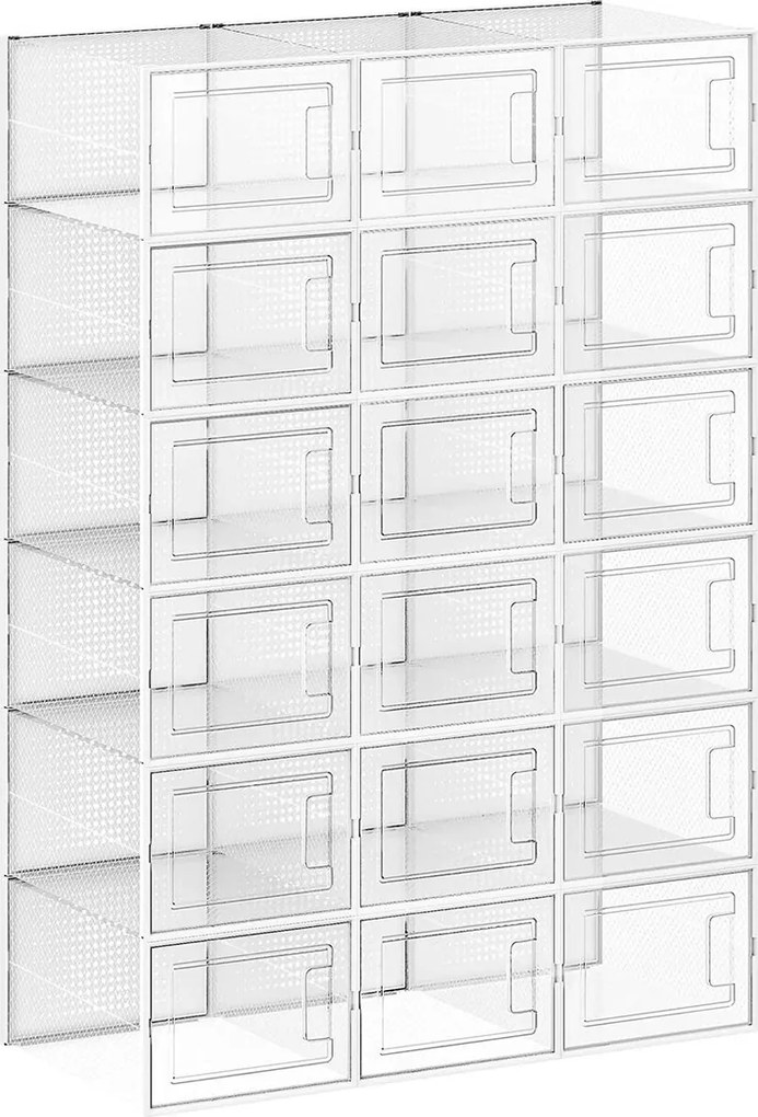 Conjunto de 18 caixas de sapatos empilháveis transparente, branco