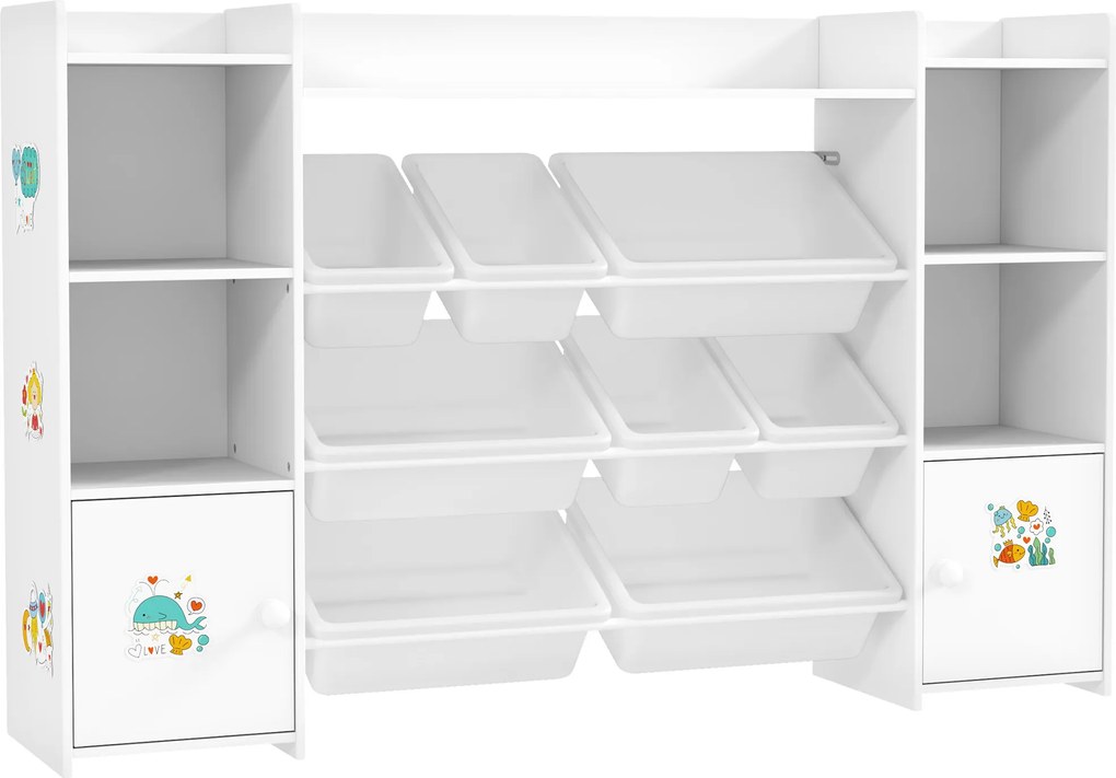AIYAPLAY Estante Infantil 3 em 1 com 8 Caixas Removíveis 140x30x90 cm Branco | Aosom Portugal