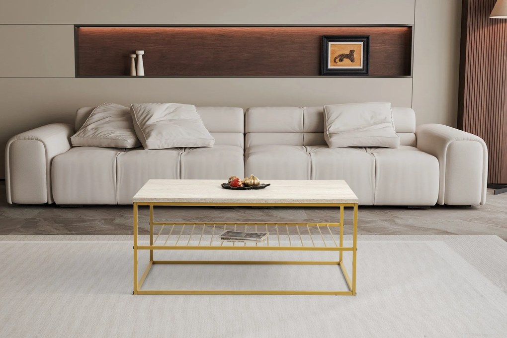 Mesa de Centro Asude – Travertino Dourado – 95x42x55 cm