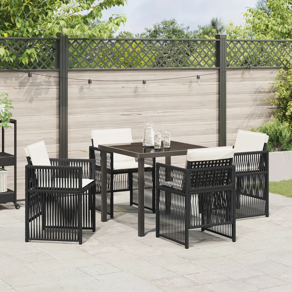 Conjunto de Jantar de 5 Peças vidaXL com Almofadas em Rattan Polímero