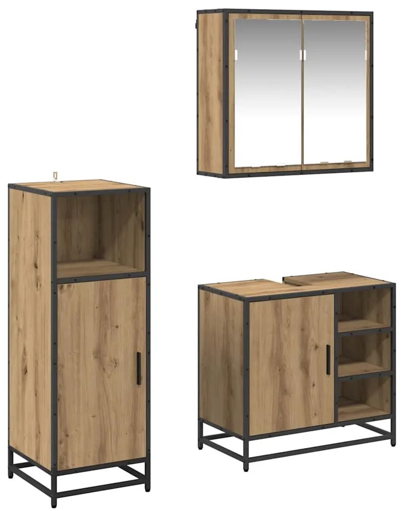 vidaXL Conjunto de Móveis para Banheiro 3 pcs Carvalho Artesanal