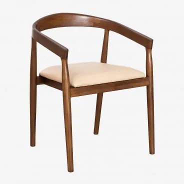 Pack De 4 Cadeiras De Jantar Em Madeira De Teca E Pele Visby Crema Vintage - Sklum