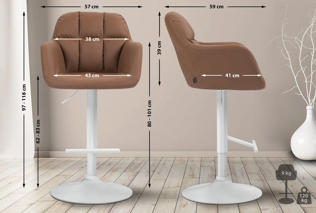 Banco de bar Natoma em couro sintético com estrutura branca 97-118 x 57 x 59 cm Castanho claro