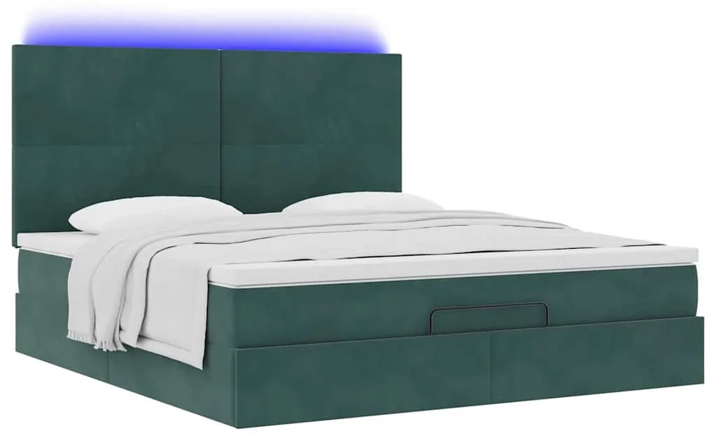 Estrutura de cama otomana com colchão verde escuro veludo