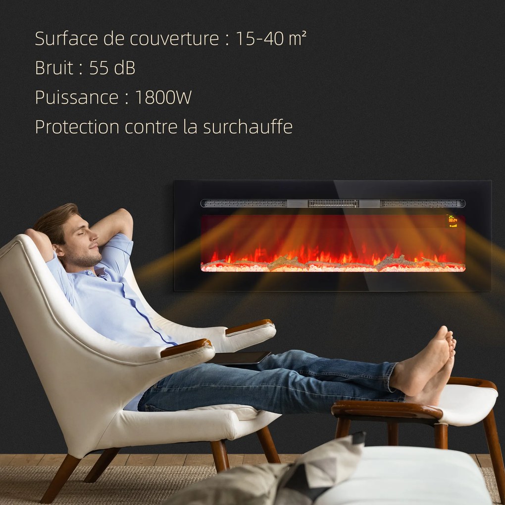 Lareira Elétrica Mural/Encastrável, 127 x 15,8 x 45 cm, Potência de 1800 W