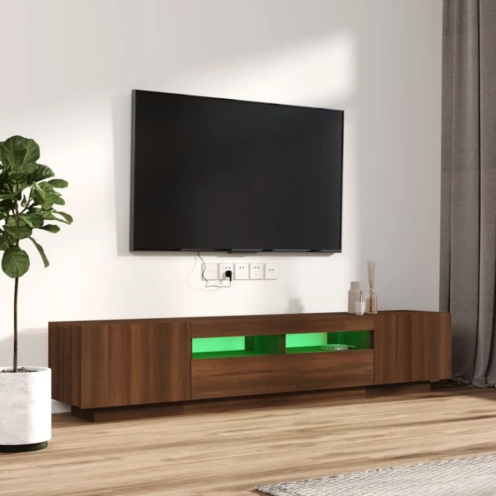 Conjunto móveis de TV 2pcs c/ LEDs madeira carvalho castanho