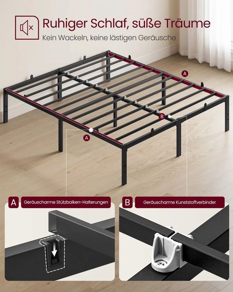 Estrutura de cama em metal 200 x 160 x 40,6 cm (COLCHÃO NÃO INCLUIDO) com espaço de arrumação e design moderno Preta