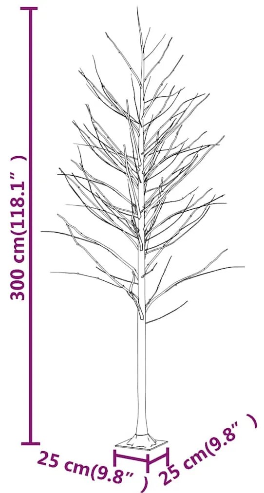 Árvore c/ 240 luzes LED 300 cm bétula branco quente