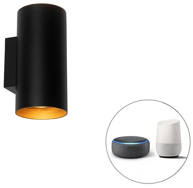LED Candeeiro de Parede Inteligente Preto com Dourado 2 Luzes com Wi-Fi GU10 - Sab Design