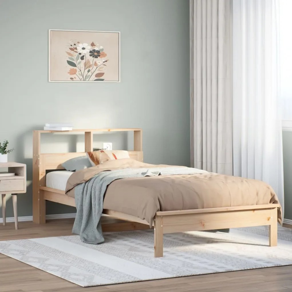 vidaXL Cama com estante sem colchão 90x190 cm pinho maciço