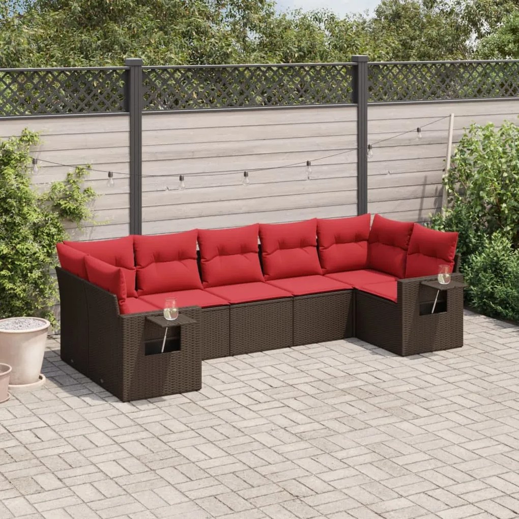 vidaXL 7 pcs conjunto de sofás jardim c/ almofadões vime PE castanho