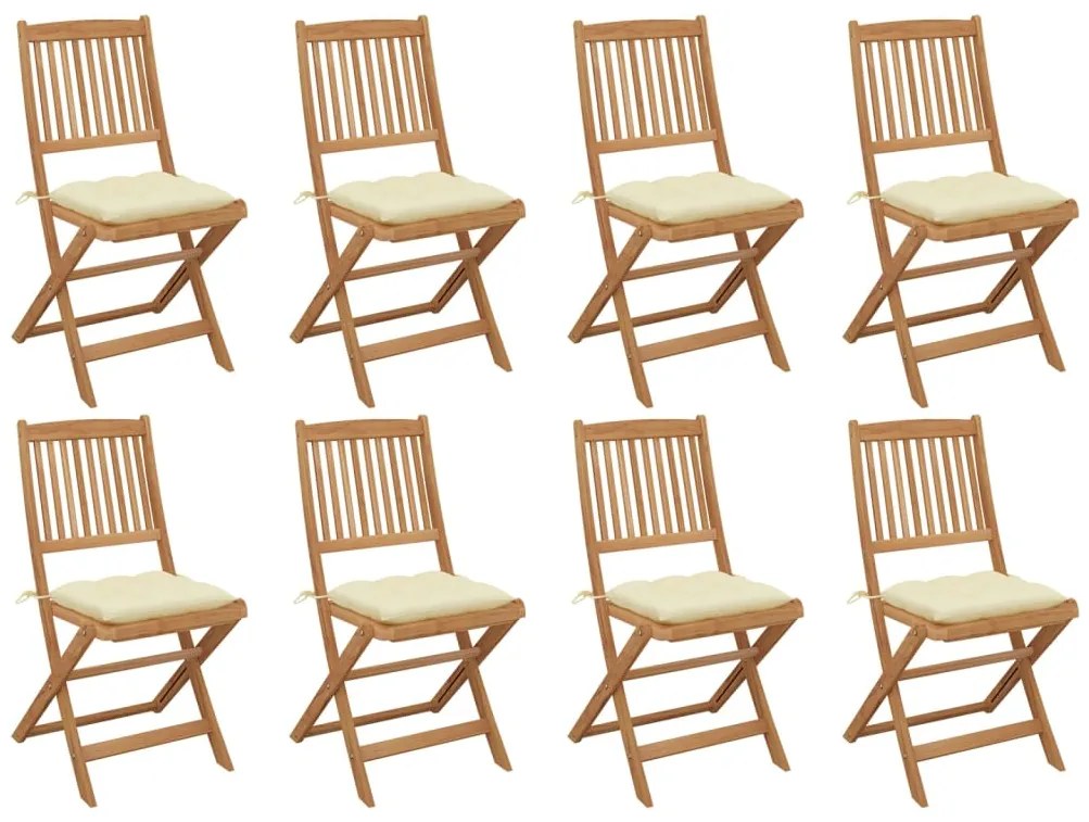 vidaXL Cadeiras de exterior dobráveis c/ almofadões 8pcs acácia maciça