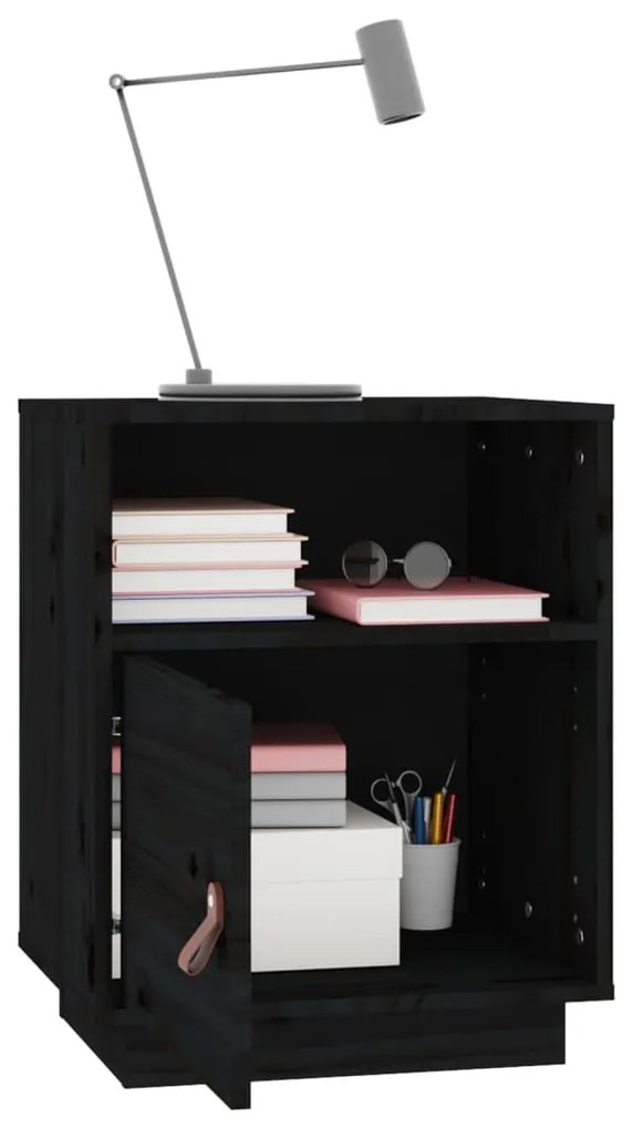 Mesas de cabeceira 2 pcs 40x34x55 cm pinho maciço preto