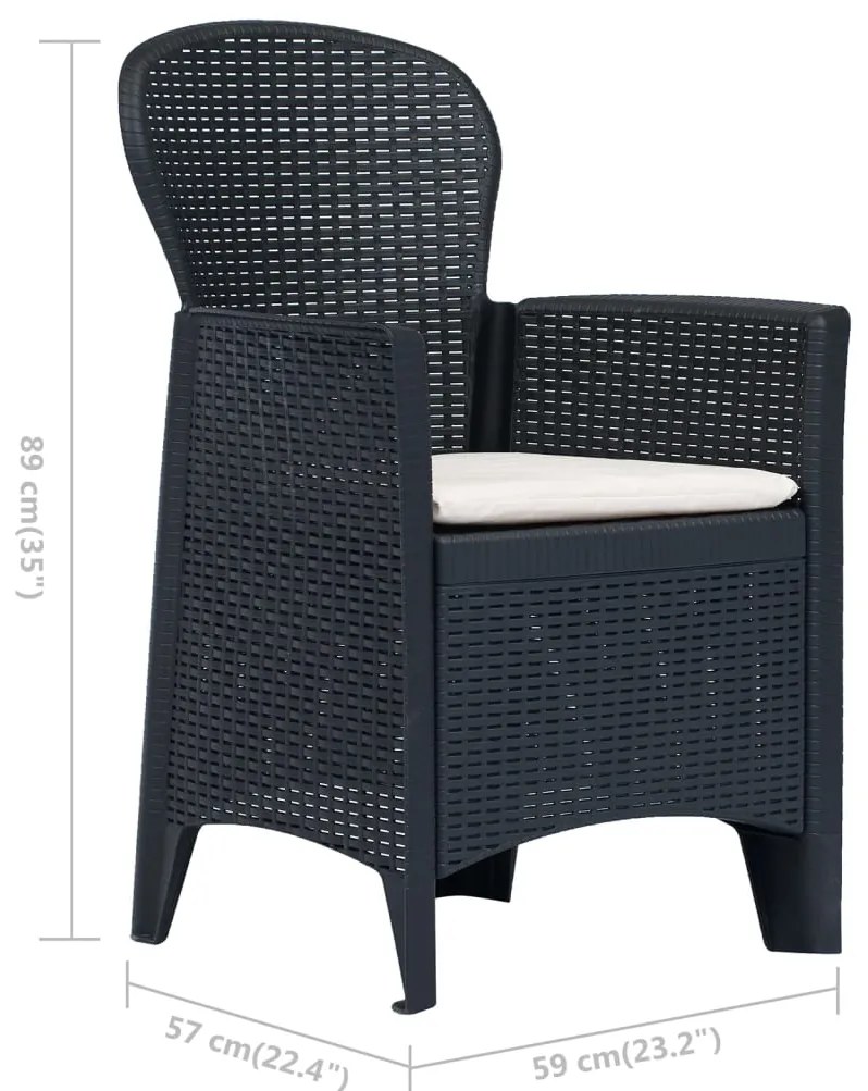 Cadeiras jardim + almofadão 2pcs plástico antracite aspeto vime