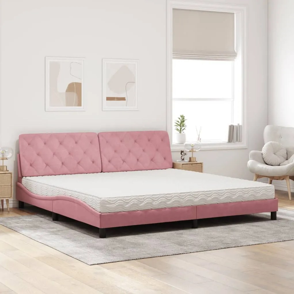 Cama com colchão 200x200 cm veludo rosa