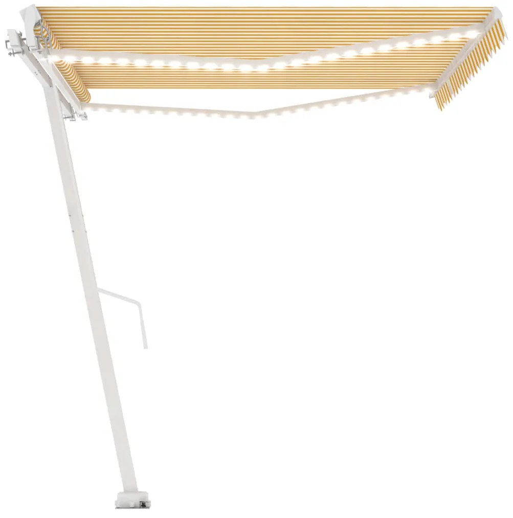 Toldo retrátil manual com LED 450x350 cm amarelo e branco