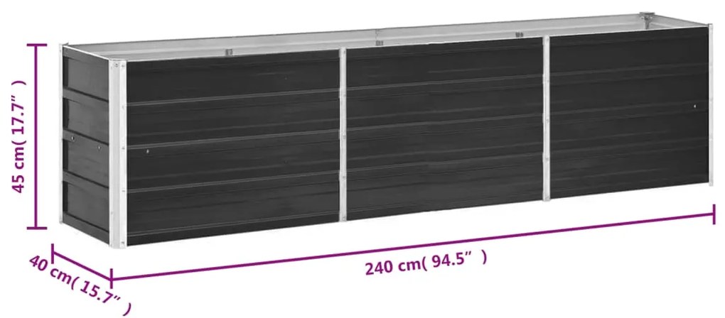 Canteiro elevado jardim aço galvanizado 240x40x45 cm antracite