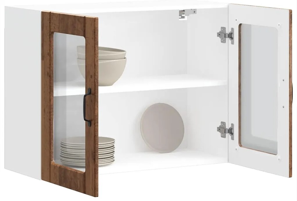 vidaXL Armário de parede de cozinha porta vidro Lucca madeira velha