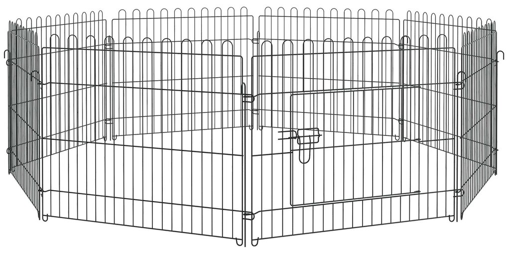 PawHut Parque de jogos Parque para Animais de Estimação com 8 Paineis 71x61cm Dobrável Cerca para Animais com Porta com Trava Preto