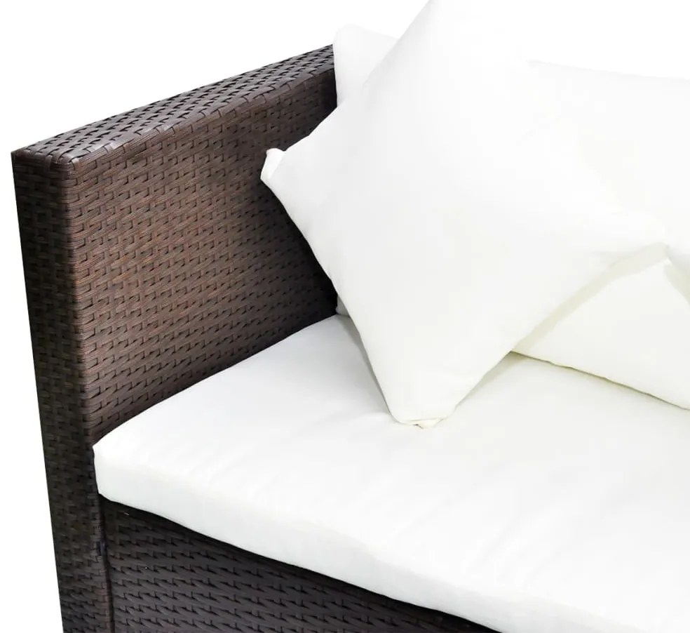 4 pcs conjunto lounge jardim c/ almofadões vime PE castanho
