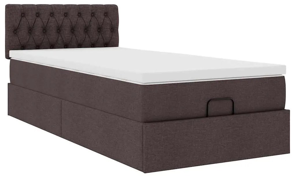 Cama otomana com colchão 90x200 cm tecido castanho escuro