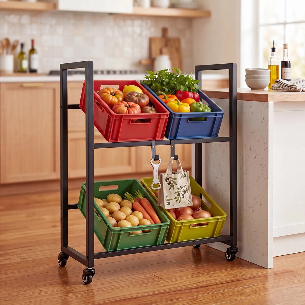 Estante para Caixas de Bebidas, 72,5 x 32 x 89,5 cm, 4 Rodas Giratórias, Preto