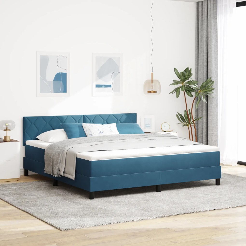 Cama Box com Colchão vidaXL Azul Escuro Super King Veludo