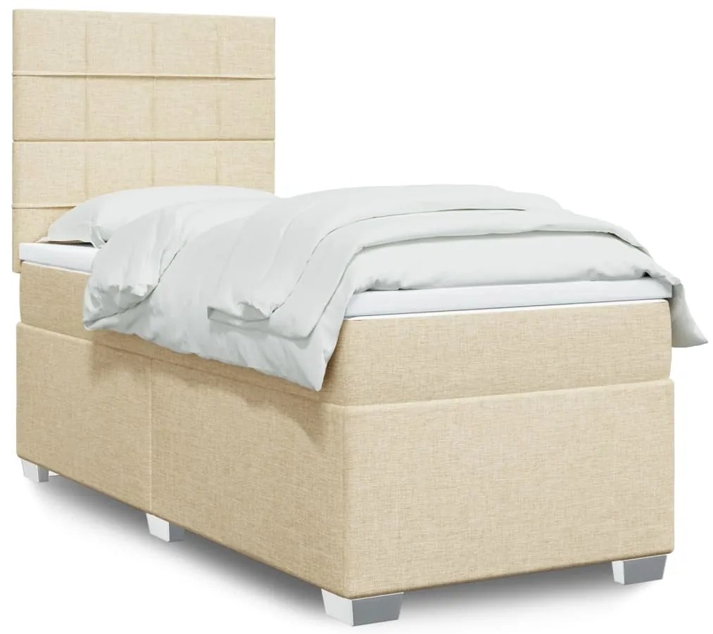 vidaXL Cama com molas/colchão 90x190 cm tecido cor creme