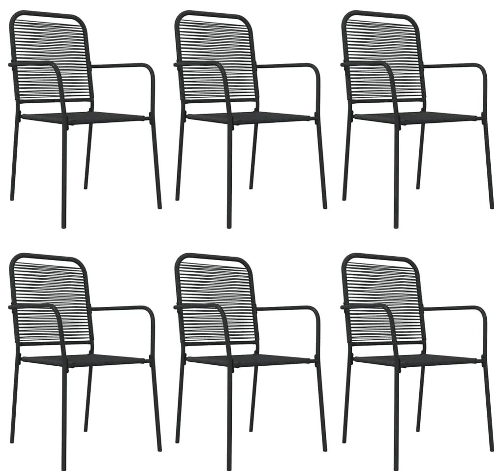 7 pcs conjunto de jantar p/ jardim corda de algodão e aço preto