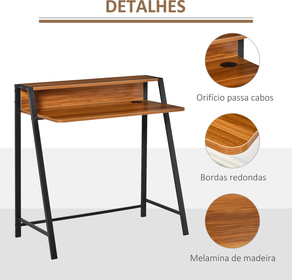 Secretária Mesa de Computador 84x45x85cm com Bancada de Madeira e Pés de Metal Estilo Moderno para Escritório Estúdio Dormitório Carga Máxima 20kg Nog