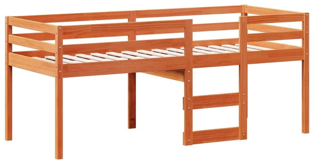 Cama alta com telhado 75x190 cm pinho maciço castanho-mel