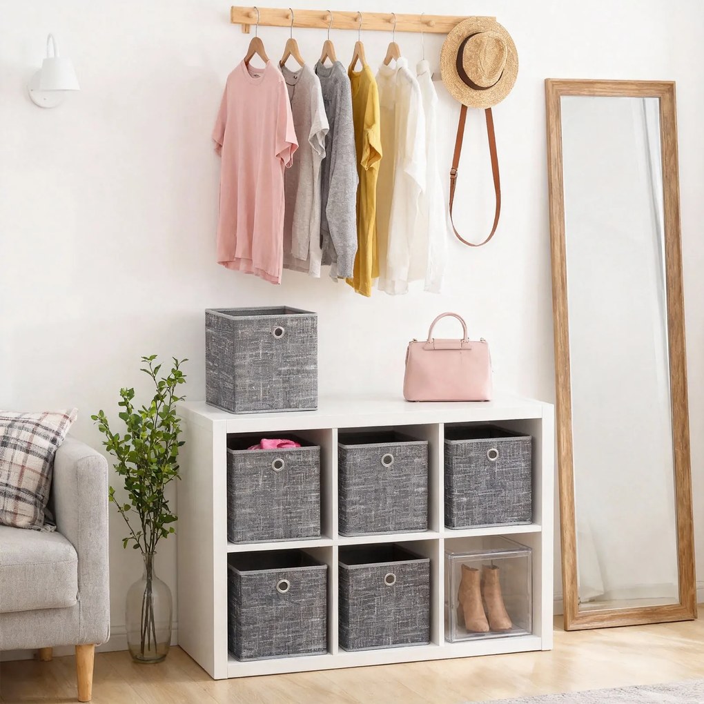 Conjunto de 6 Caixas organizadoras, em tecido não tecido com pega 26 x 26 x 28 cm Cinza