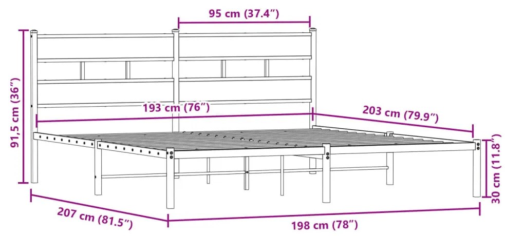 Estrutura de cama sem colchão 193x203cm metal carvalho sonoma