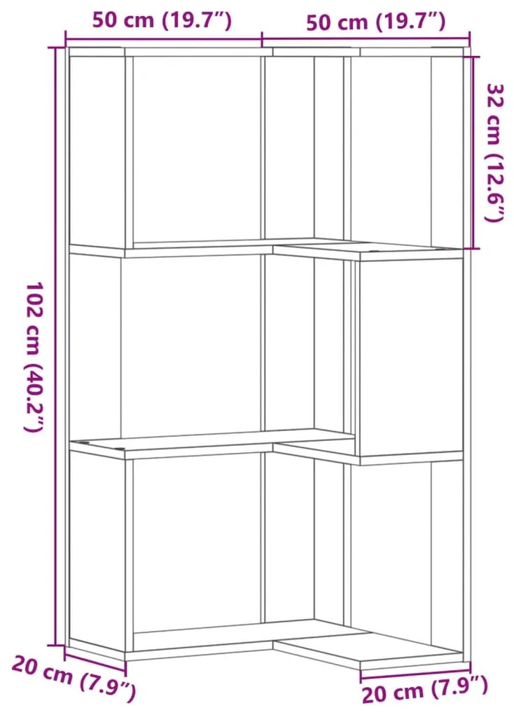 Estante canto 3 prateleiras 50x50x102 cm deriv. madeira preto