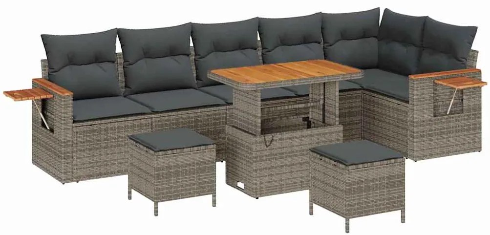 Conjunto de Sofá de Jardim vidaXL com Almofadas Cinza Poliratan Acácia