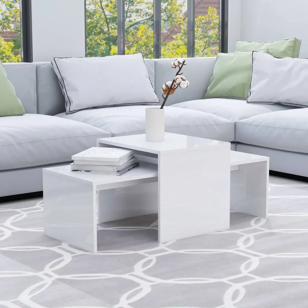 802918 vidaXL Conjunto mesas centro 100x48x40cm contrapla. branco brilhante